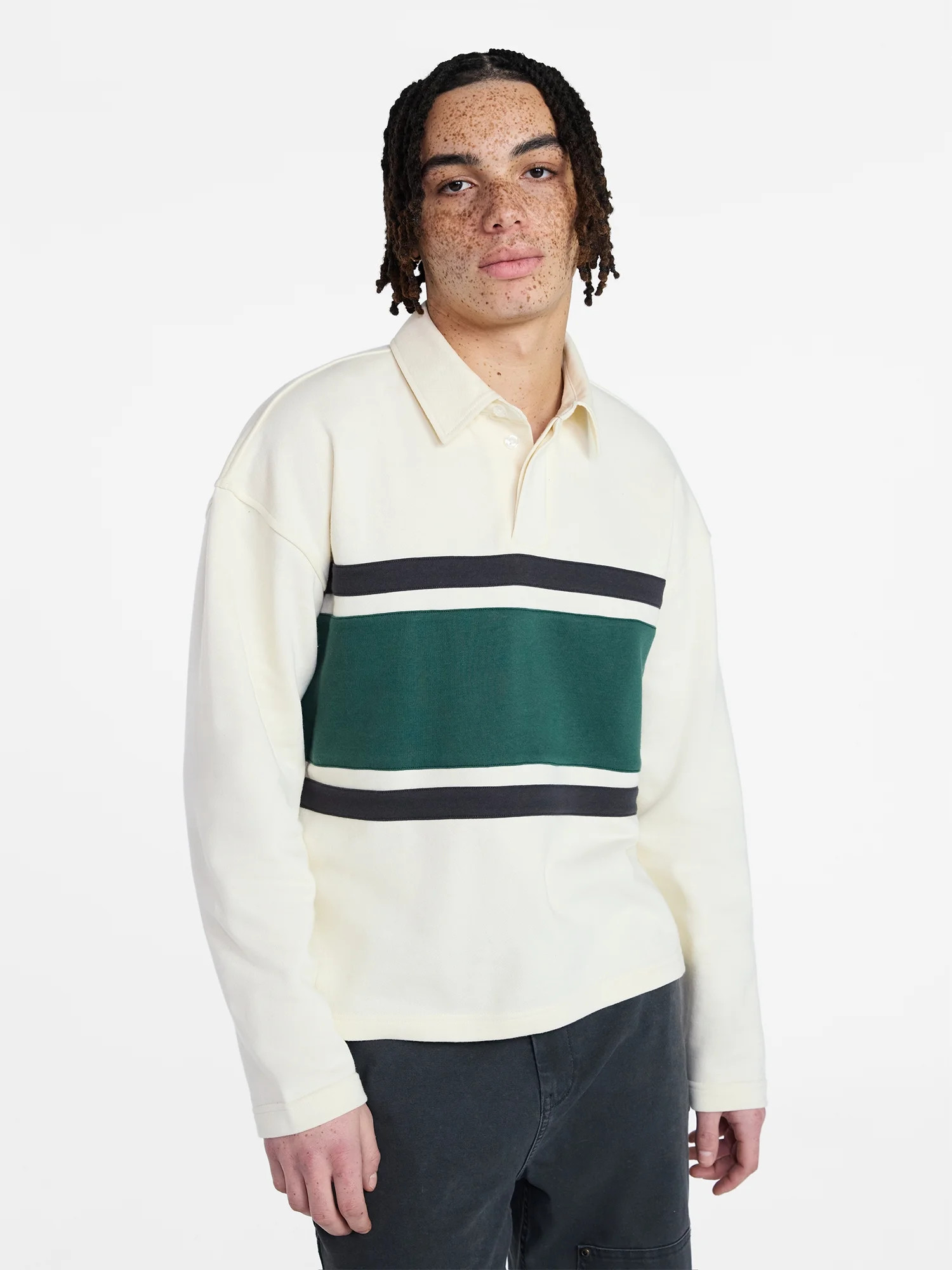 No Boundaries Rugby Fleece Polo Shirt with Long Sleeves, Men's XS-5XL | Walmart (US)