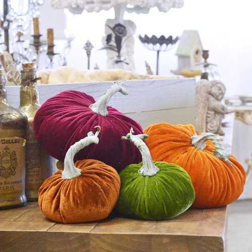 Shabby Cottage Chic Colorful Velvet Pumpkins Set 4 Fall Home Decor Autumn | eBay | eBay US
