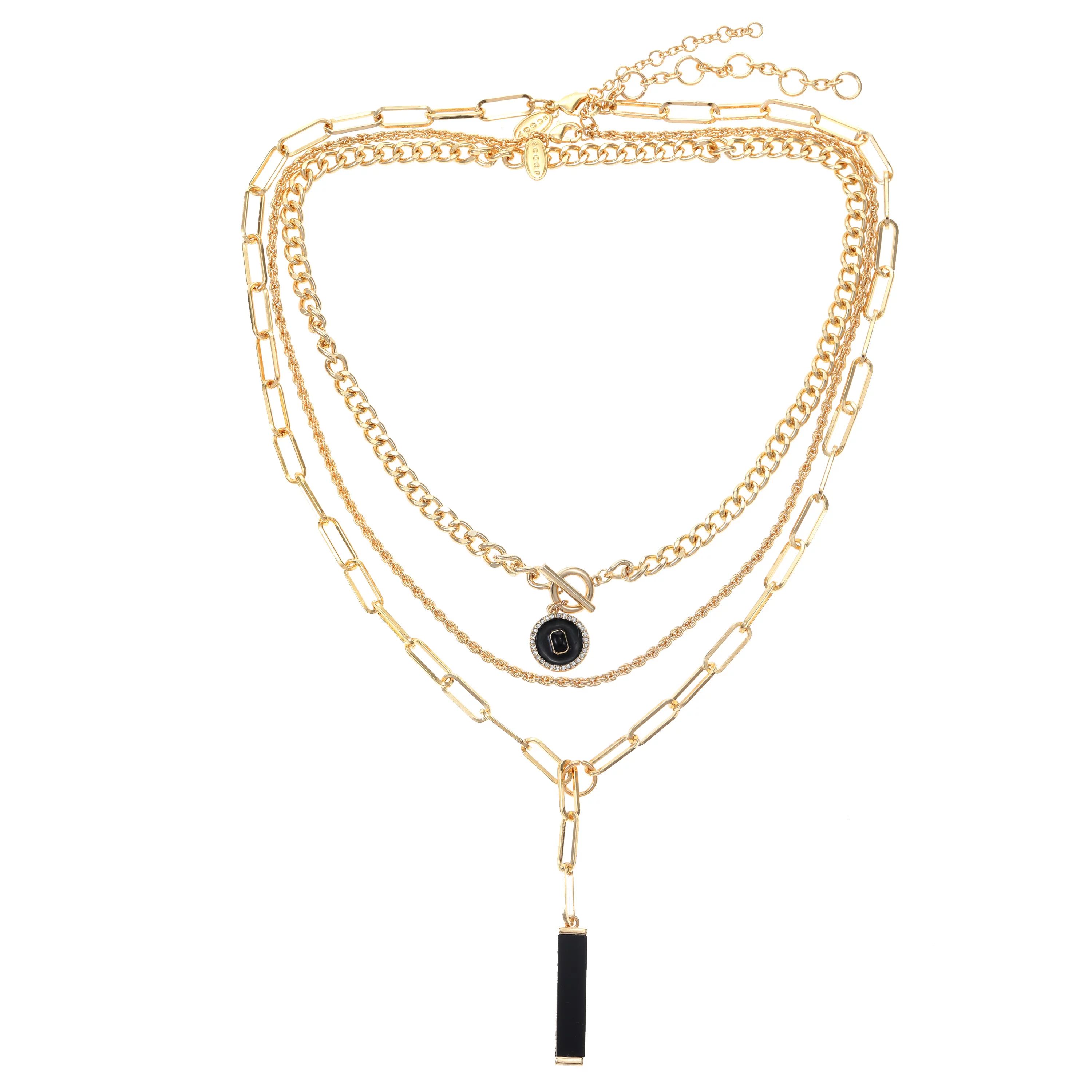 Scoop Women's 14K Gold Flash-Plated Necklace Trio, Black - Walmart.com | Walmart (US)