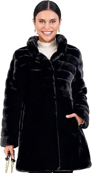 Jones NY Long Faux Fur Coat for Women - Fake Fur Jacket Winter Coat with Pockets | Amazon (US)