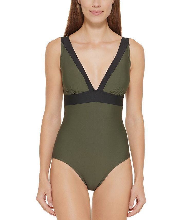 DKNY Plunging Colorblocked One-Piece Swimsuit & Reviews - Swimsuits & Cover-Ups - Women - Macy's | Macys (US)