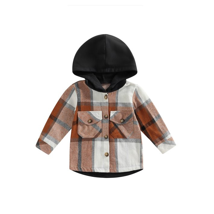 Kids Toddler Boys Girls Long Sleeve Button Down Hooded Plaid Shirt Hoodie Jacket Tops Coat Outwea... | Walmart (US)