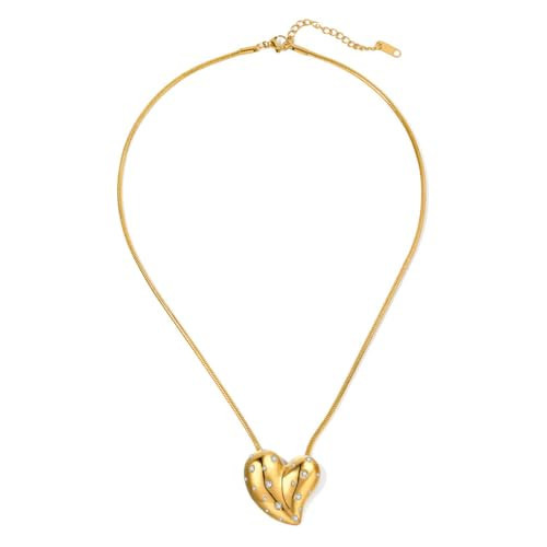 NUZON 18K Gold Plated Micro-pave CZ Heart Pendant Necklace for Women Chunky Charm Peach Heart Shaped Crystal Necklace Trendy Statement Jewelry 18’’ | Amazon (US)
