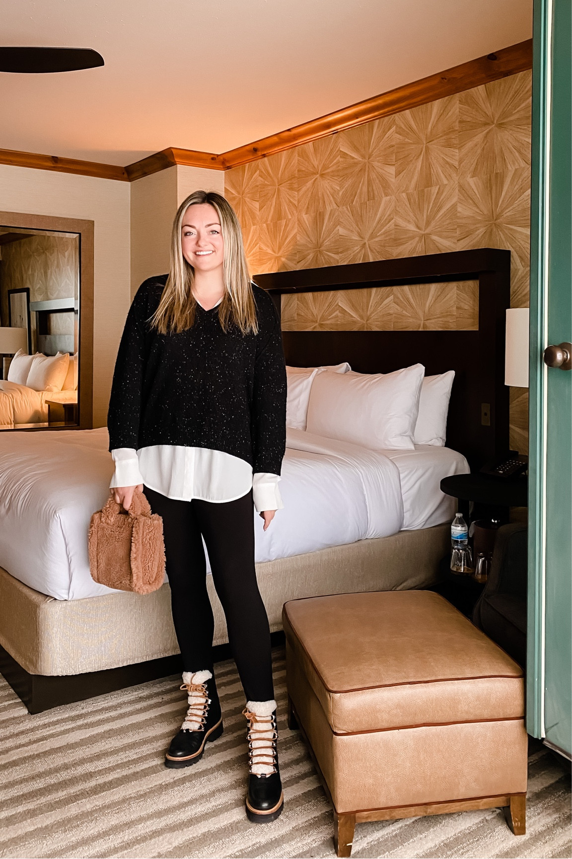 Ski trip dinner outfit! Layered cashmere sweater. Thick leggings. Shearling boots. Mini shearling tote.

Aspen. Park City. Vail. Jackson Hole.

#LTKshoecrush #LTKitbag #LTKtravel