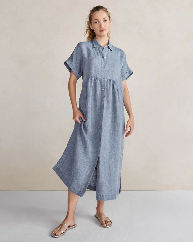 Linen Button-Front Dress | Talbots