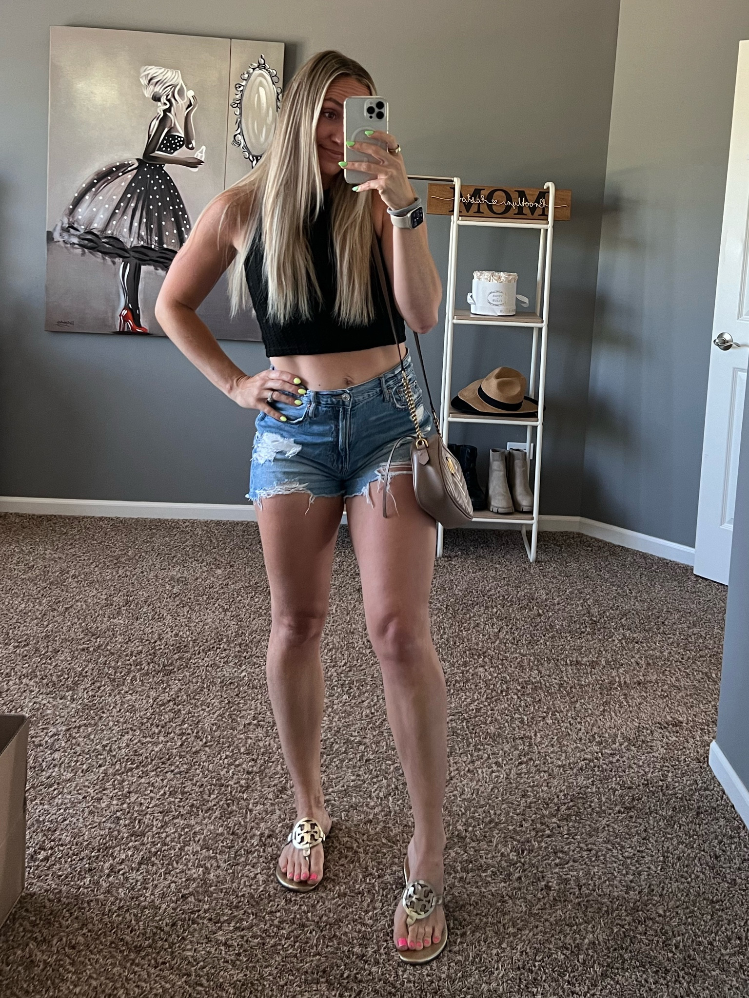 The cutest Summer outfit idea! Mom fit, mom outfit, mom on the go, easy outfit idea, jean shorts, denim shorts, American eagle shorts, aerie shorts, curvy shorts, cut off shorts, sandals, summer sandals, cute sandals, crop top, black tank, basic top, basics

#LTKSummerSales #LTKFindsUnder50 #LTKSeasonal