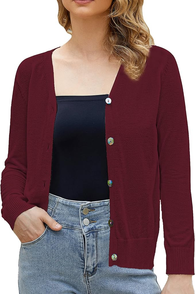 Women's V-Neck Long Sleeve Button Down Lightweight Sweater Soft Knit Cardigan | Amazon (US)