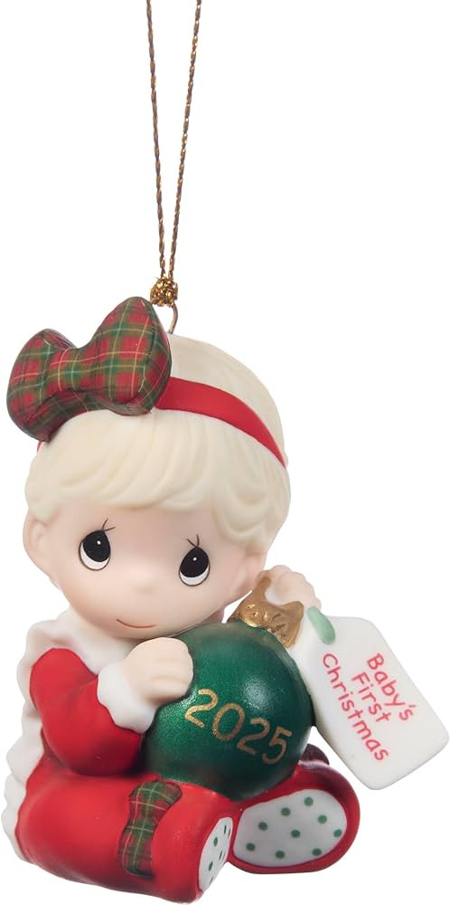 Precious Moments Baby’s First Christmas 2025 Dated Girl Bisque Porcelain Ornament – Green “... | Amazon (US)