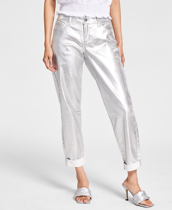 INC International Concepts Metallic Boyfriend Jeans, Created for Macy's & Reviews - Jeans - Women... | Macys (US)