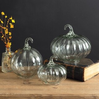 Set of Three Glass Pumpkins - Largest 7'' dia. x 7''H | Bed Bath & Beyond