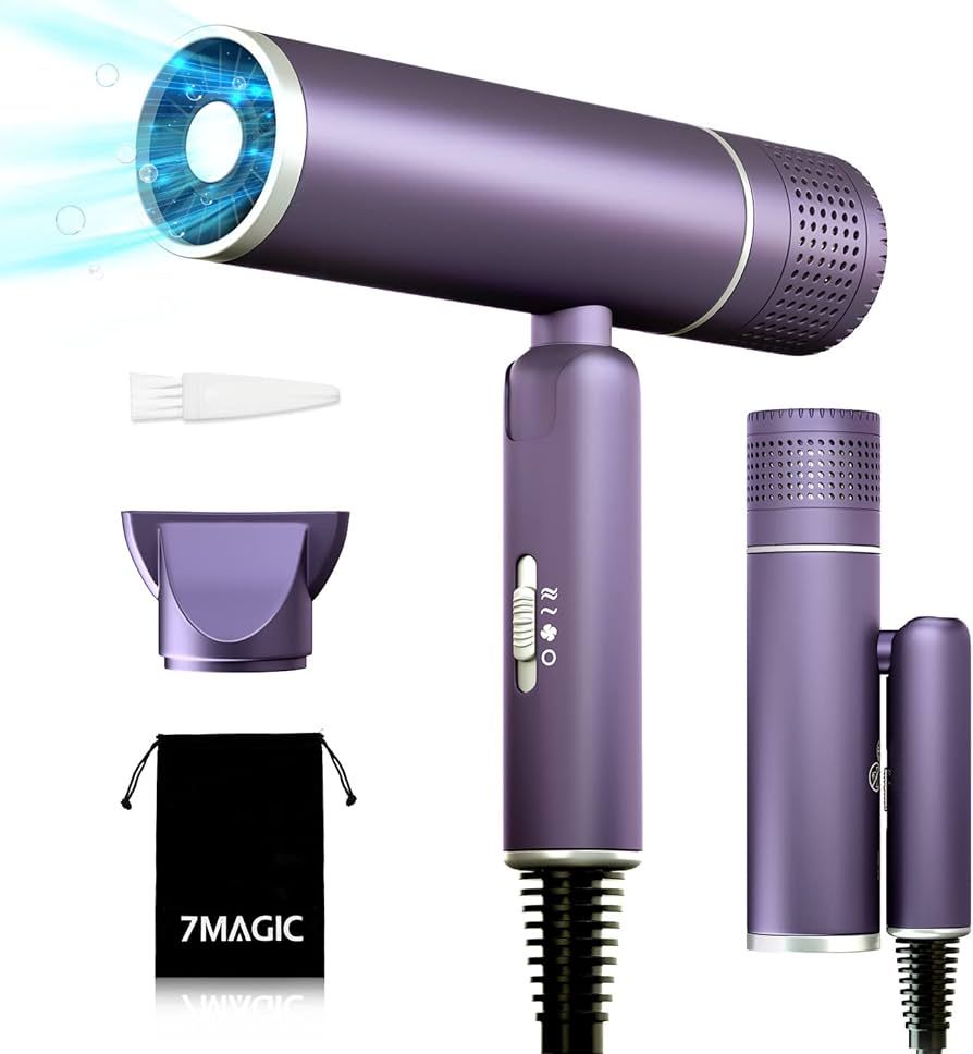 7MAGIC Foldable Hair Dryer, Powerful Ionic Blow Dryer for Fast Drying, Travel Hair Blow Dryer wit... | Amazon (US)