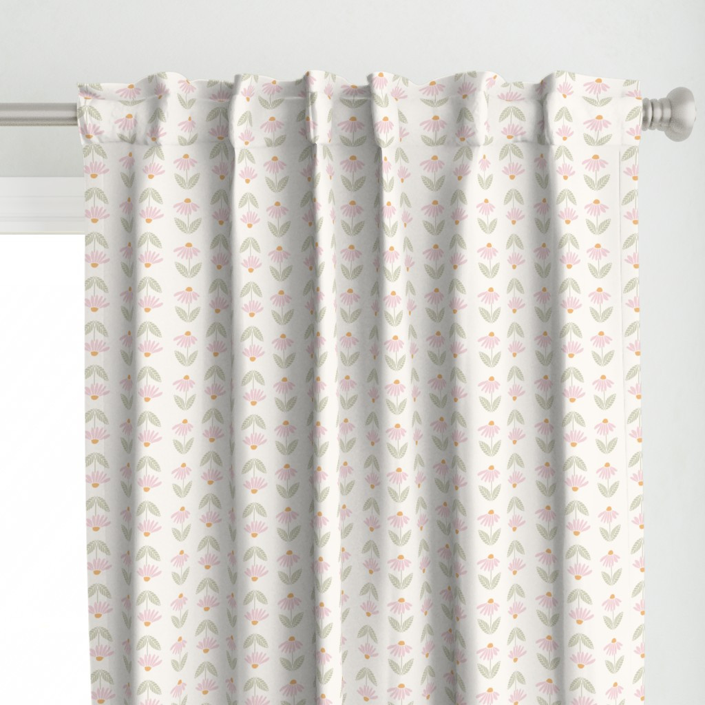 Gentle Daisies - Sage Green with Pink | Spoonflower