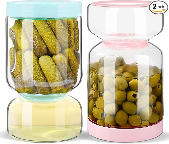 ZENS Glass Pickle Jar with Strainer Flip, 2 Pack 51oz Anti-Slip Large Pickle Container, Airtight ... | Amazon (US)