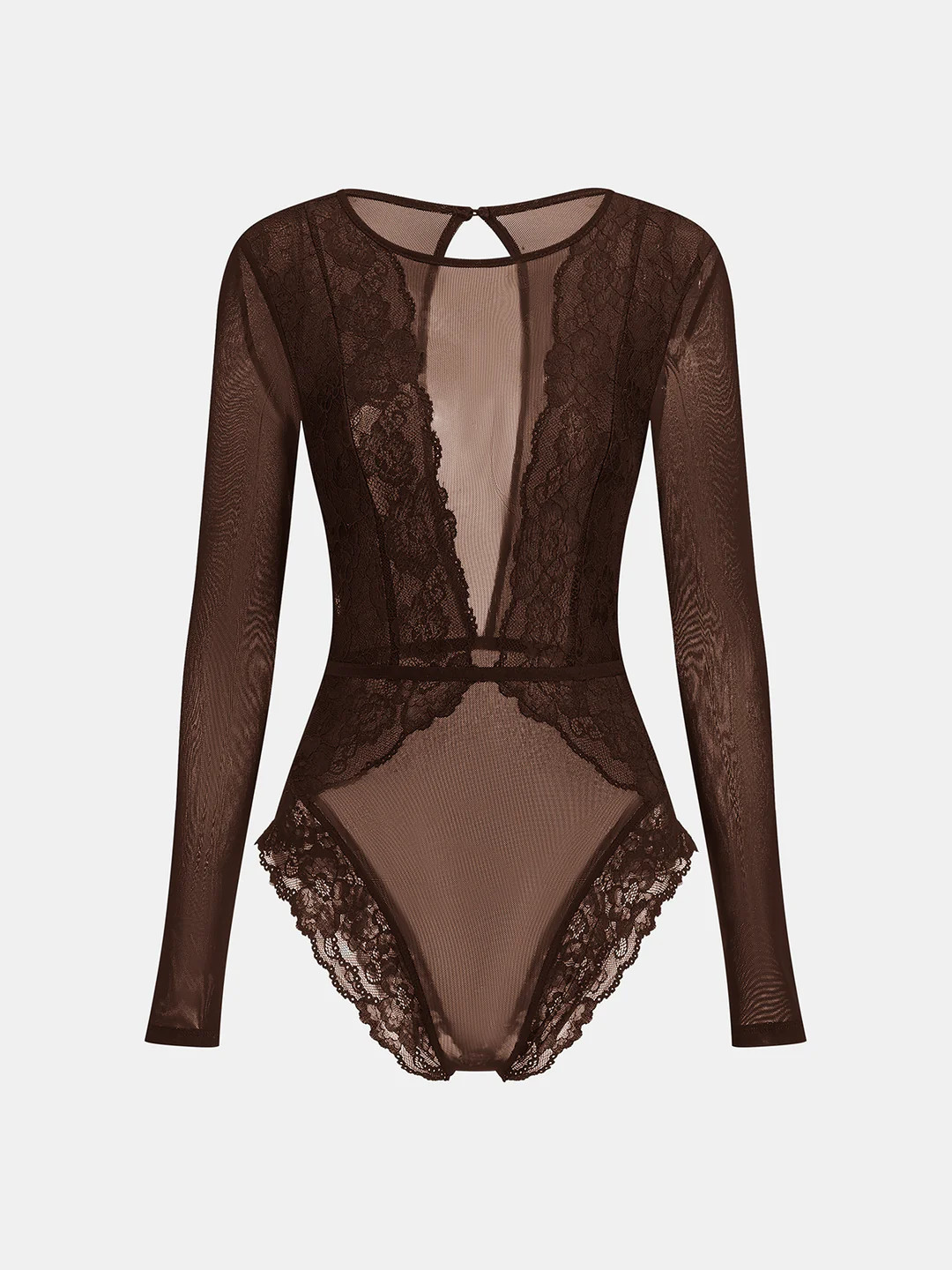 Long Sleeve Sheer Lace Mesh Bodysuit | Commense