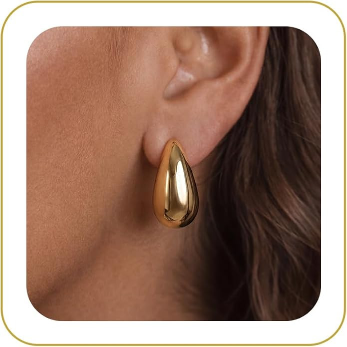 Chunky Gold Hoop Earrings for Women 14k Gold Plated Thick Triple Earrings | Amazon (US)