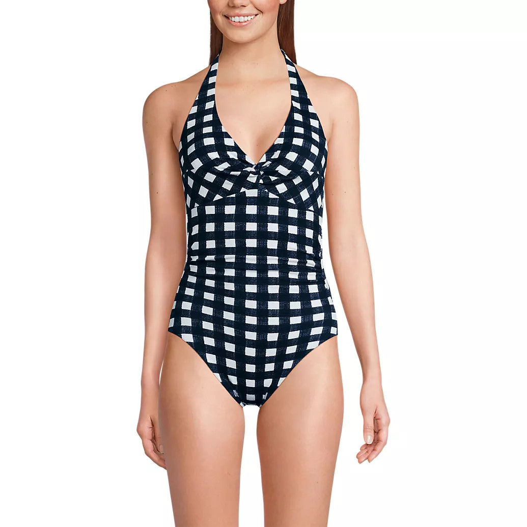 Women's Pique Knot Twist Halter One Piece | Lands' End (US)