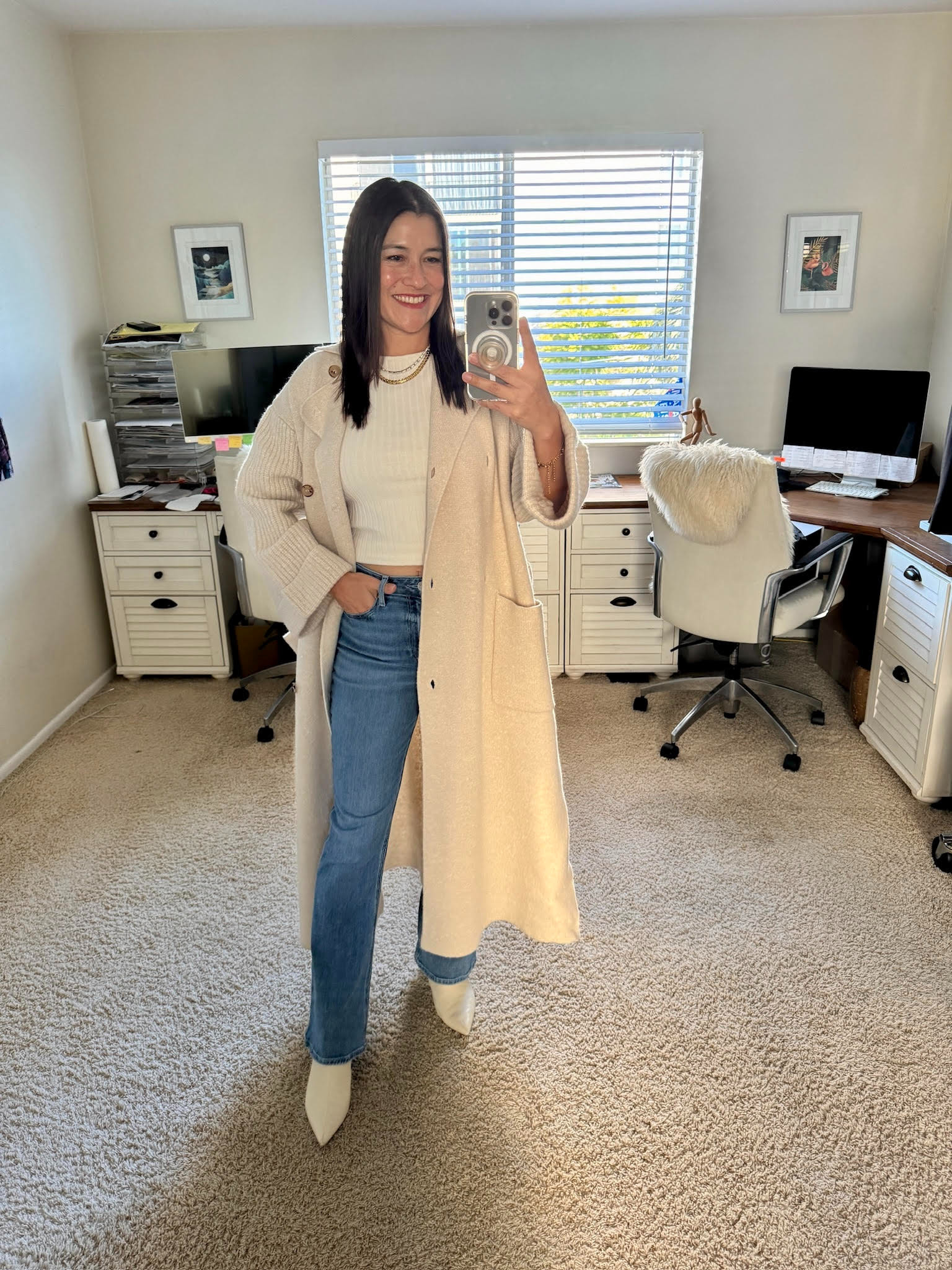 Winter Coat Outfit: Co sweater coat, PAIGE flare jeans, Ahava Jewels gold necklaces and bracelets 

 

#LTKSeasonal #LTKFindsUnder100 #LTKStyleTip