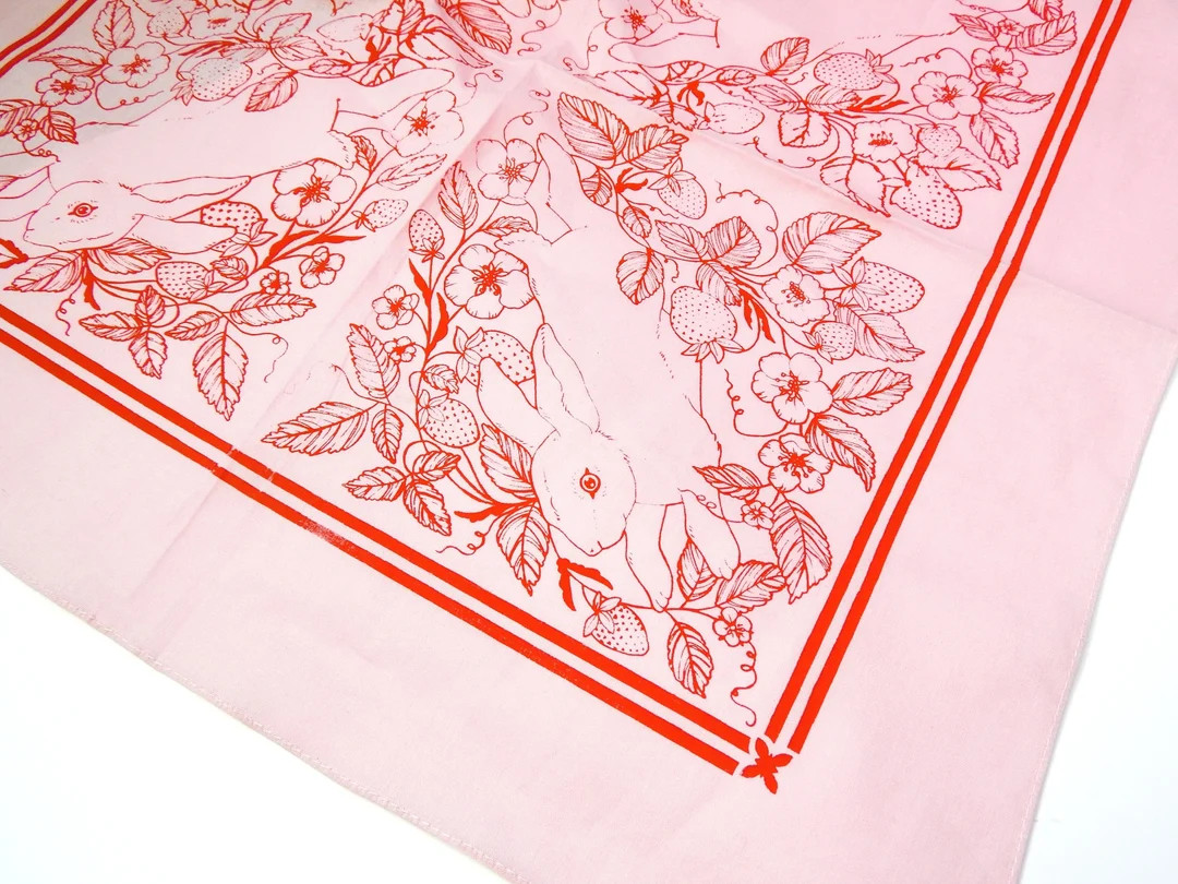 Bandana Strawberry Bunny | 100% Cotton -screen Printed -botanical Flower Hair Scarf -tarot Altar ... | Etsy (US)