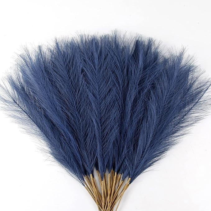 30PCS Navy Blue Faux Pampas Grass 17" for Vase Filler Decor | Amazon (US)