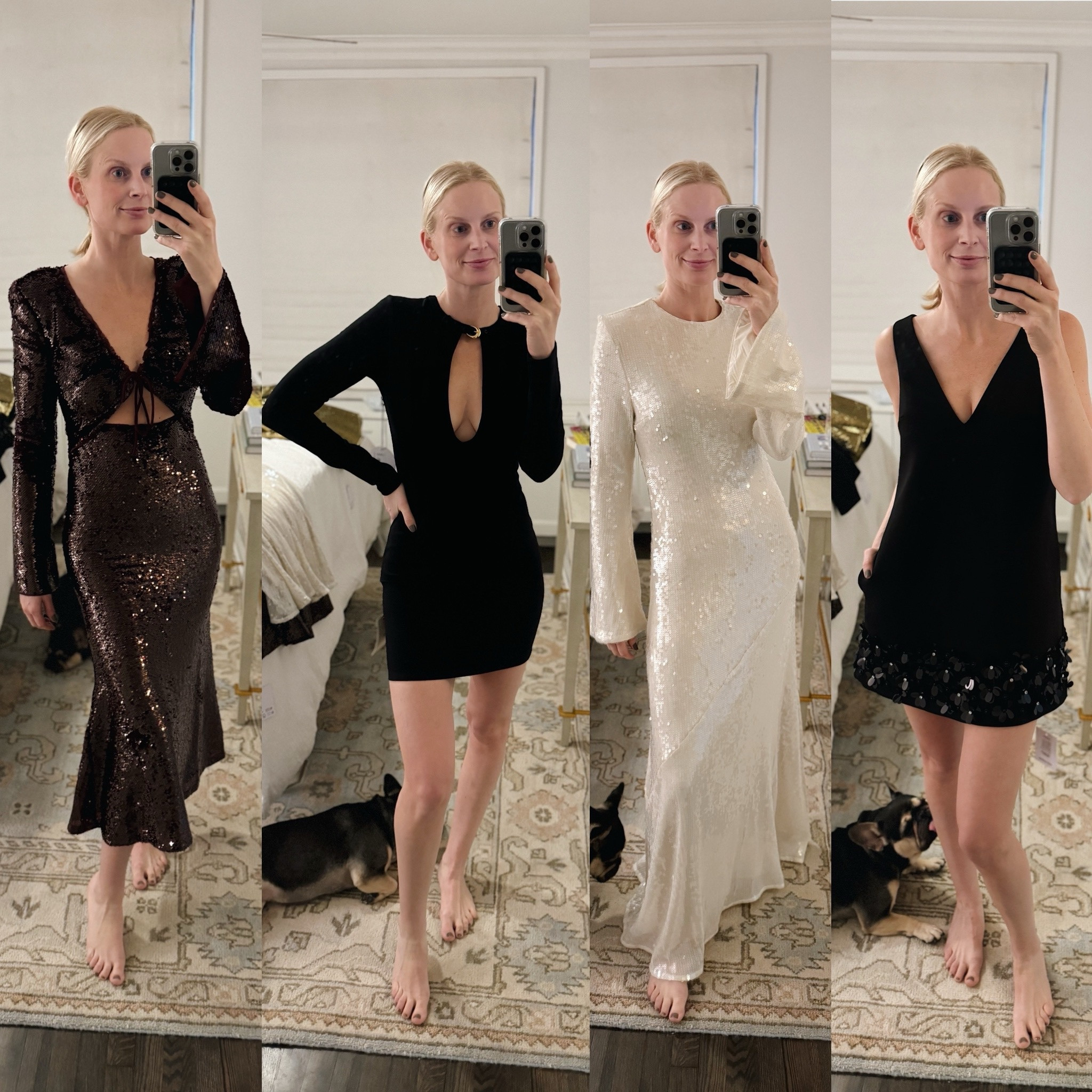 The dresses from my IG try-on! The cream sequin gown runs large, but everything else runs small! I’m wearing the US 4 or small in everything.

#LTKWedding #LTKHoliday