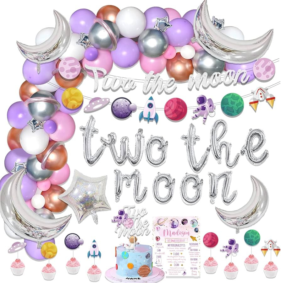 121 PCs Two the Moon Birthday Decorations, Hombae Outer Space 2nd Birthday Party Decorations Girl... | Amazon (US)