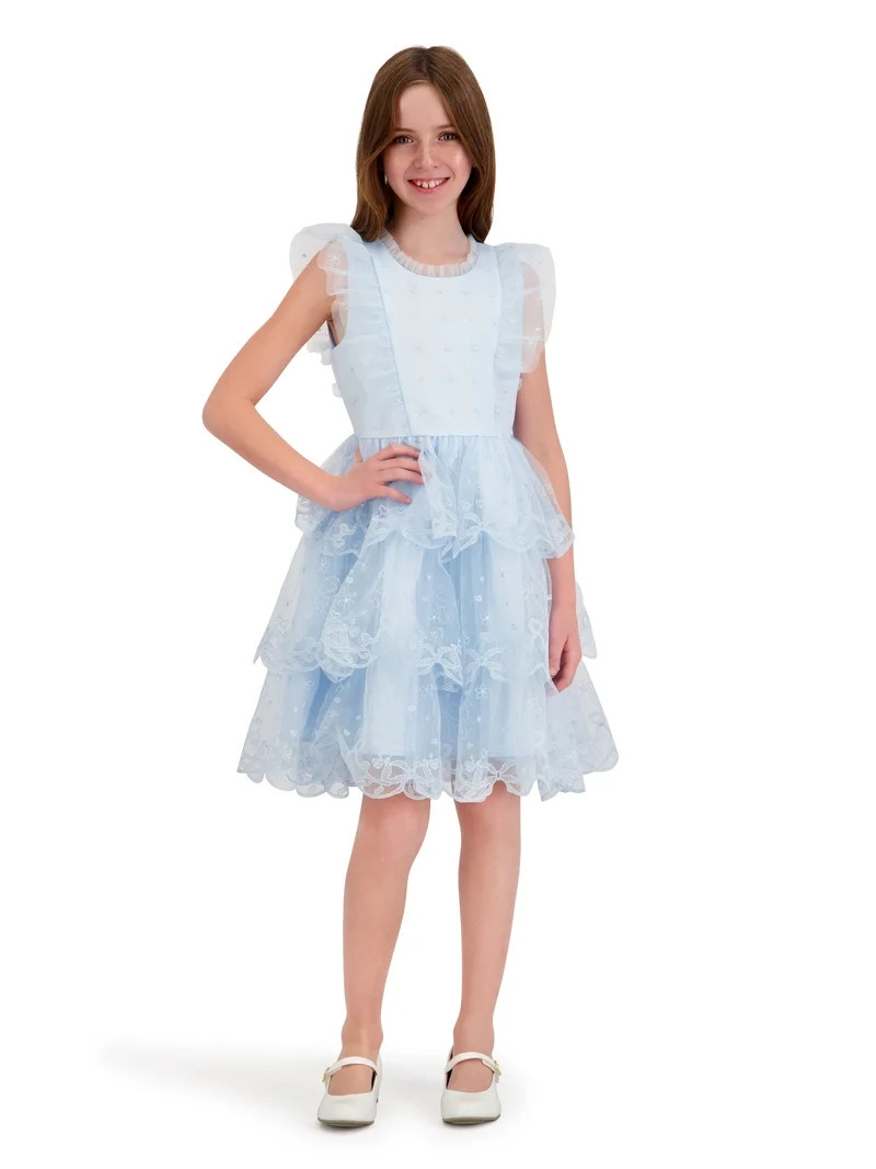 Kensie Girl Sleeveless Embroidered Tiered Scallop Dress, Sizes 4-16 | Walmart (US)