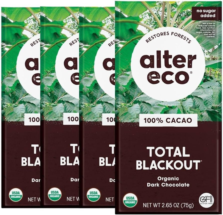 Alter Eco | Dark Chocolate Bars | Pure Dark Cocoa, Fair Trade, Organic, Non-GMO, Gluten Free (4-P... | Amazon (US)