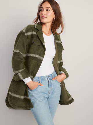 Printed Flannel Long Utility Shacket for Women | Old Navy (US)