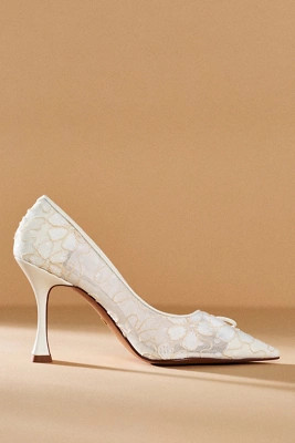Lola Cruz Pointed-Toe Lace Bow Heels | Anthropologie (US)