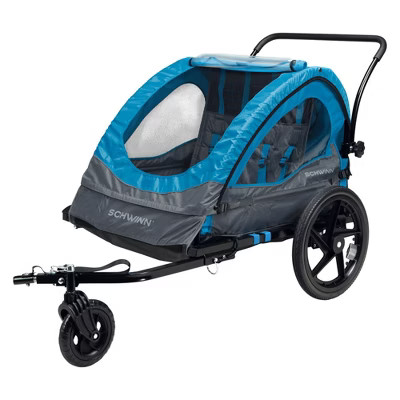 Schwinn Convoy 2-Seat Bike Trailer & Stroller Combo with Harness & Canopy, Blue | Target
