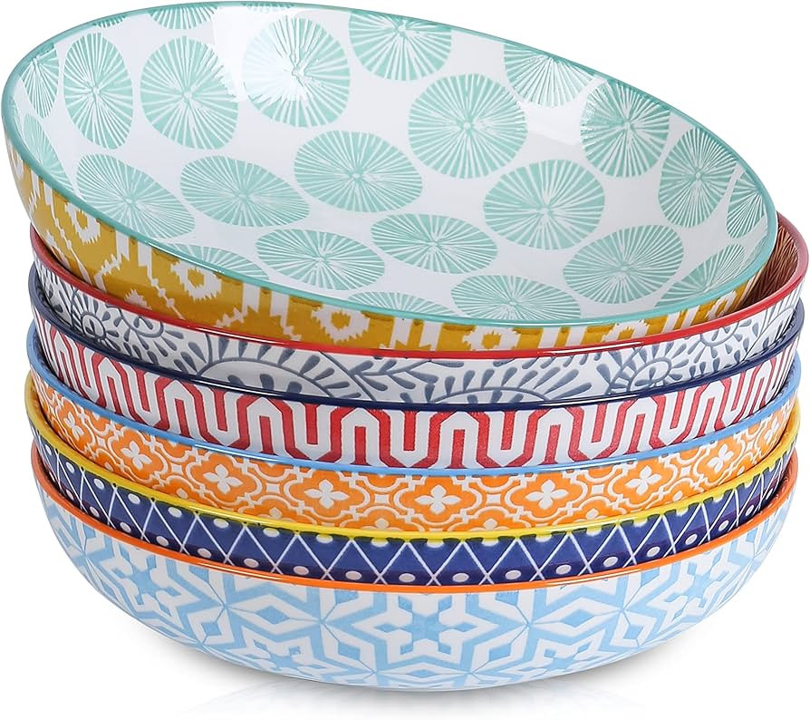 Selamica Porcelain 26 Ounce Pasta Bowls Set of 6, 8 inch Wide and Shallow Salad Bowls, Serving Bo... | Amazon (US)