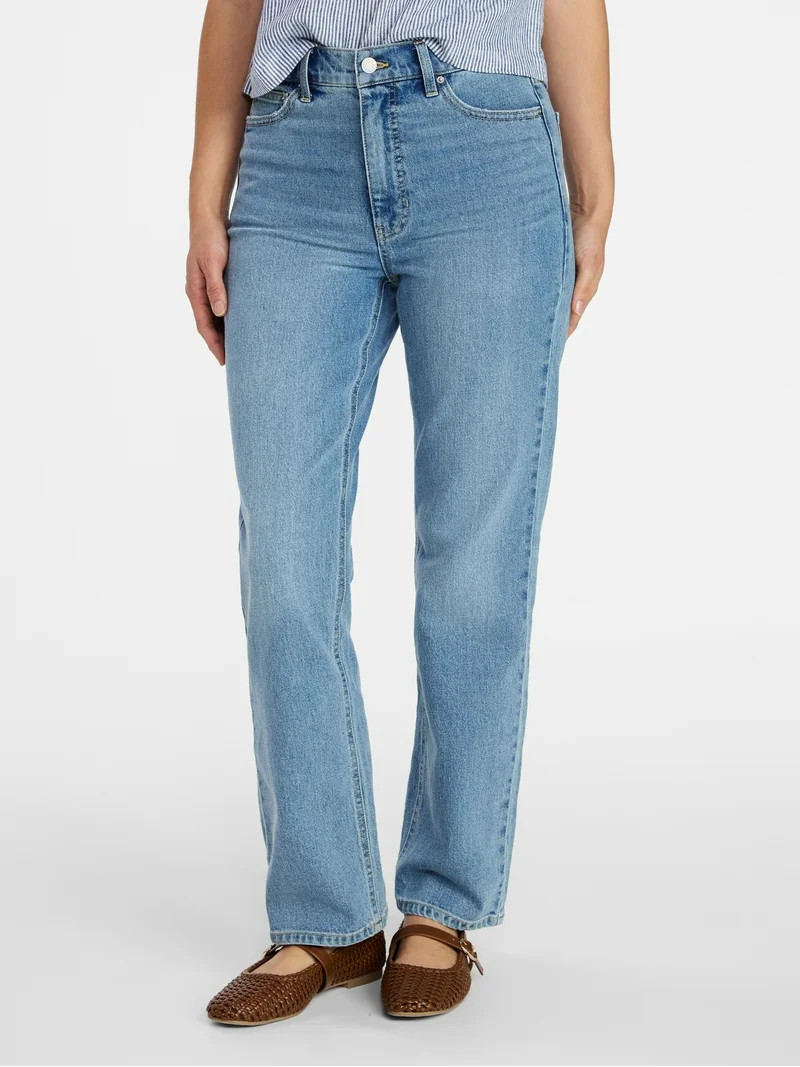 Time and Tru Women's High Rise Straight Leg Jeans, 30" Inseam Regular, Sizes 0-20, 10S-16S | Walmart (US)