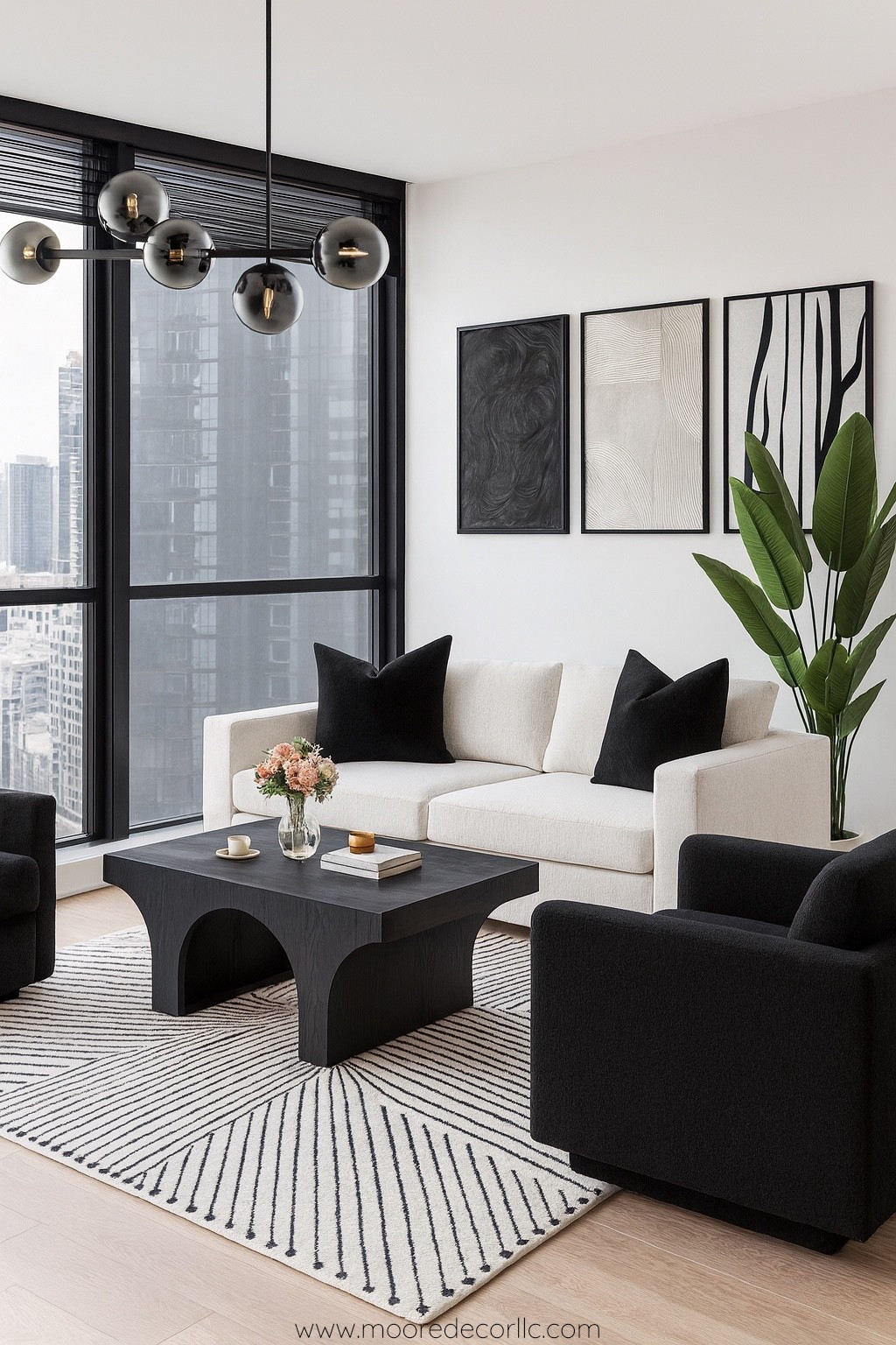 This Amazon Home Decor moment is what modern living room goals are made of 🖤

Designed for a high-rise apartment with white oak floors, this look layers neutral home styling with bold contrast:

☑️ Black boucle swivel chairs
☑️ Arched black coffee table
☑️ Black and white wall art
☑️ Amazon area rug
☑️ Statement chandelier
☑️ Faux indoor plant

It’s giving editorial style living room, luxe, minimalist, and completely Amazon living room finds. You don’t need a designer price tag to serve high-end design like this.

Shop the full look.

#AmazonHomeDecor #ModernLivingRoomFinds #HighRiseApartmentDecor #NeutralHomeStyling #EditorialStyleLivingRoom #AmazonLivingRoomFinds #AmazonAreaRug #BoucleSwivelChair #ModernLivingRoomDesign #MinimalistLivingRoom #BlackAndWhiteDecor #AmazonHomeFinds #LTKHome #ShopMyLivingRoom #MooreDecorStyle

#LTKHome