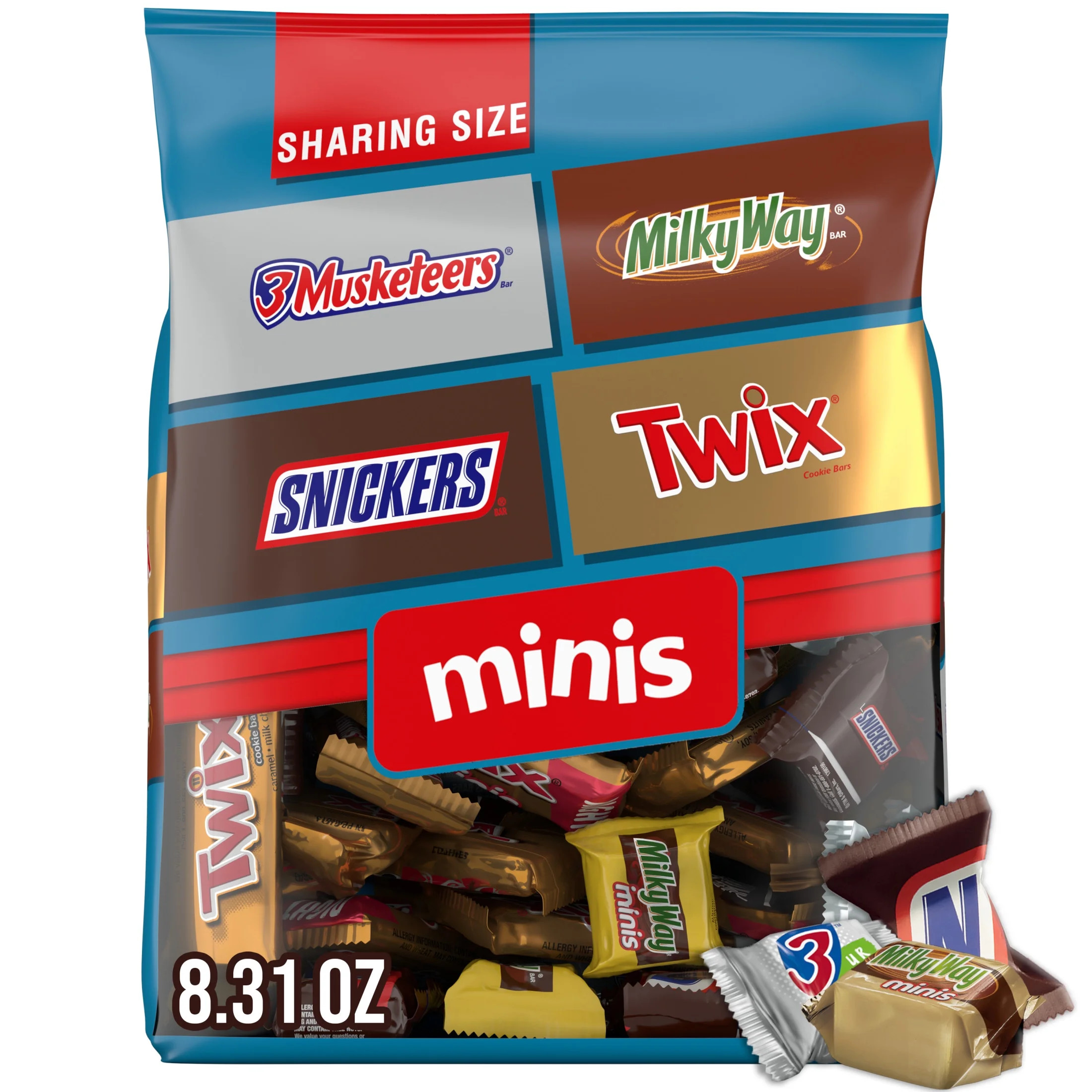 Snickers, Twix & More Minis Chocolate Candy Bars Variety pack - 8.31 oz Bag | Walmart (US)