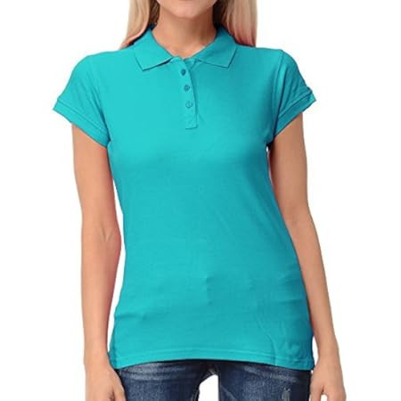 FRESH TEE Women's Short Sleeve 100% Cotton Slim Fit Polo Shirt for Women (US, Alpha, Medium, Regular, Regular, Turquoise) | Amazon (US)