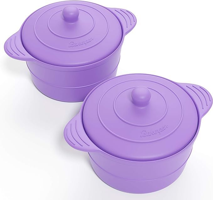 Bakerpan Silicone Ramekin Mini Round Individual Serving Pot, Steamer Cooker with Lid 9.5 Ounce, S... | Amazon (US)