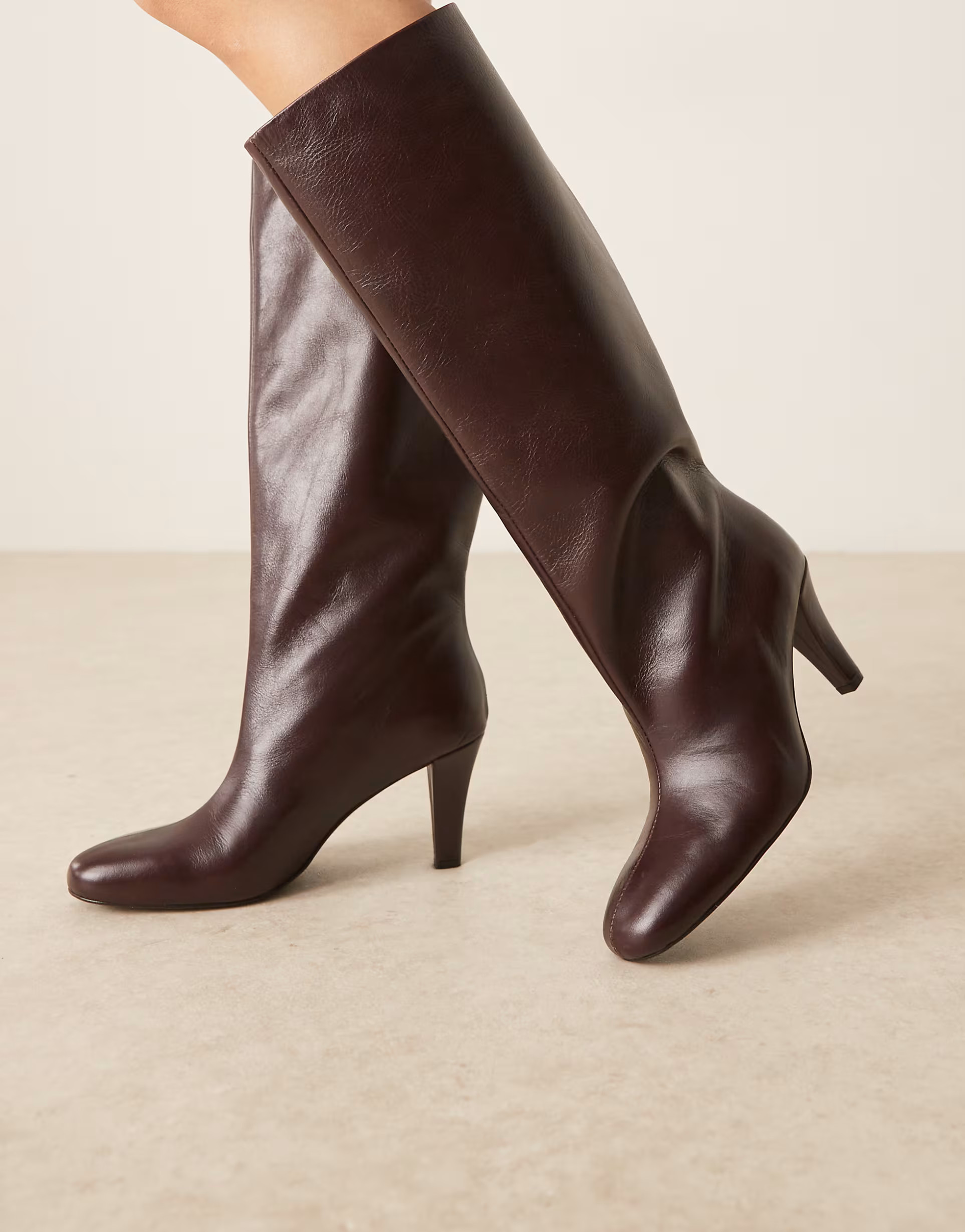 Mango 100% leather heeled knee high boot in cherry red | ASOS | ASOS (Global)