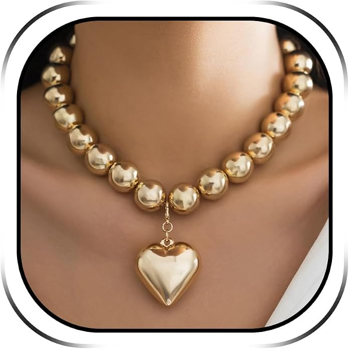 YANCHUN Chunky Gold Heart Necklace for Women Chunky Heart Pendant Statement Necklace Jewelry Gift... | Amazon (US)