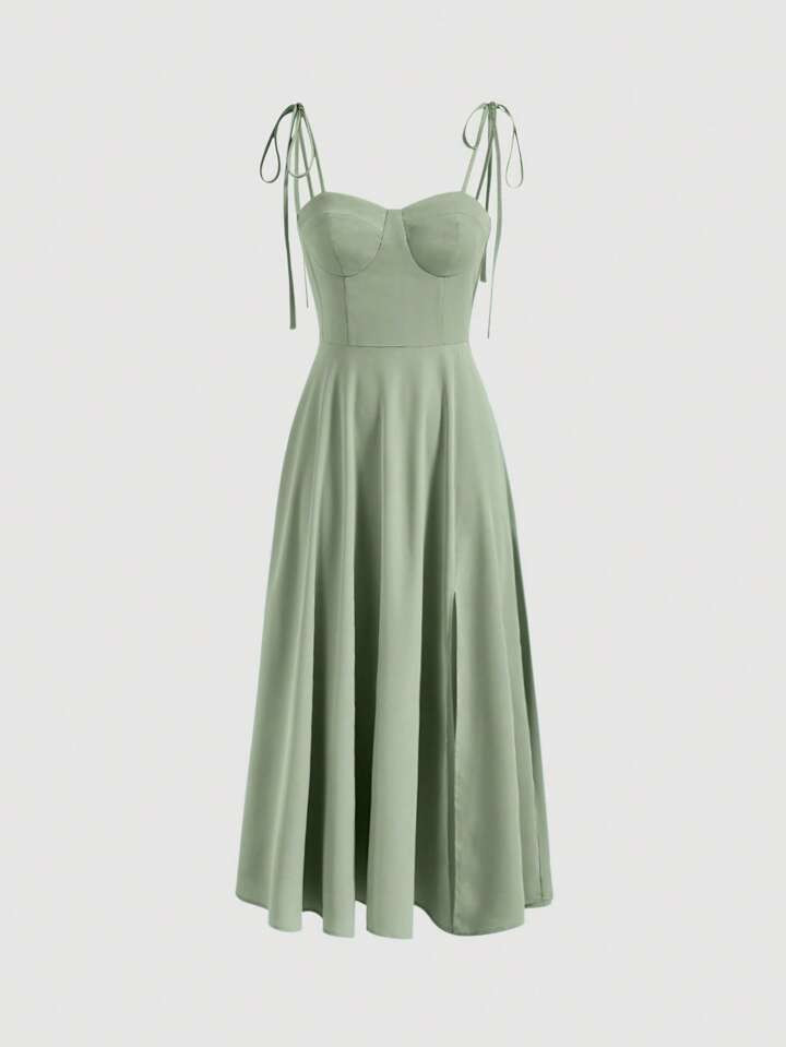 SHEIN MOD Solid Tie Shoulder Cami Dress | SHEIN