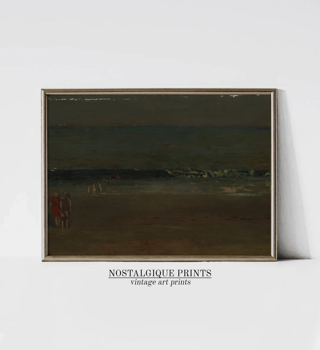 Dark and Moody Rustic Beach Seascape Painting, Vintage Ocean Wall Decor PRINTABLE Digital Downloa... | Etsy (US)