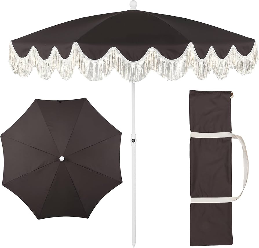 JONATHAN Y UMB1005R Mariner 6.5 ft. Classic Cottage Fringe Tassel Market Beach Umbrella with Push... | Amazon (CA)