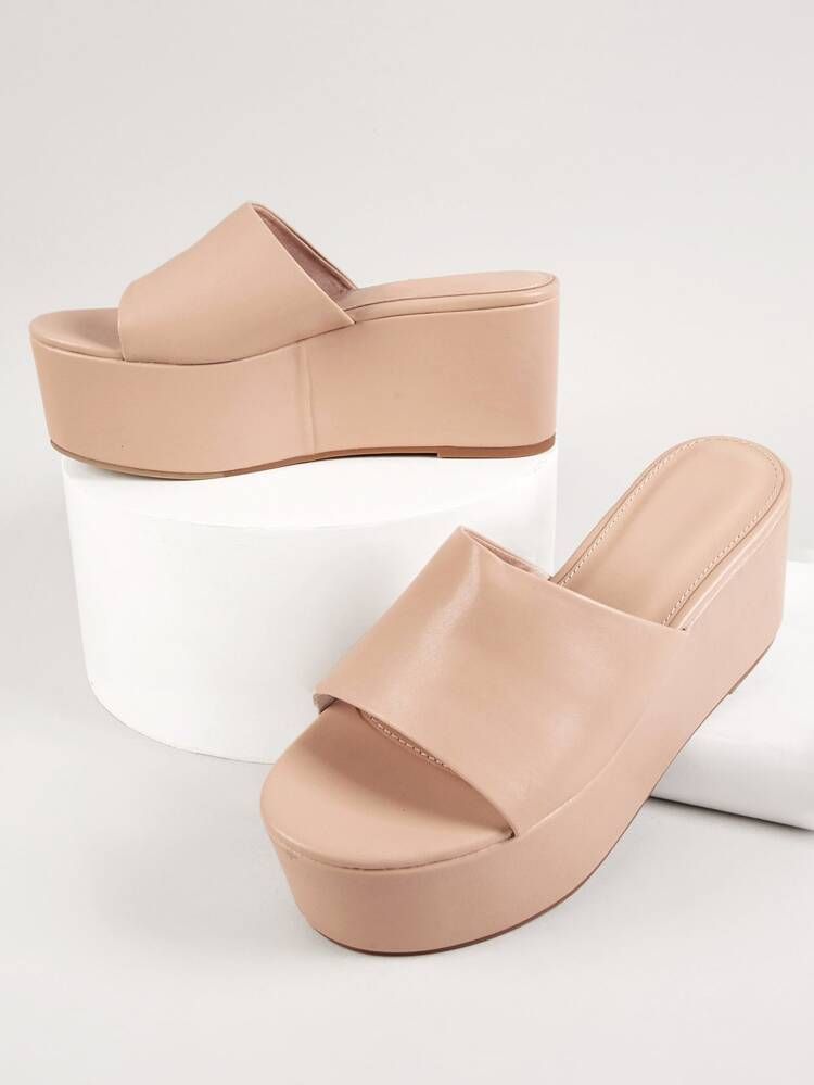 Vegan Leather Slip-On Platform Sandals | SHEIN