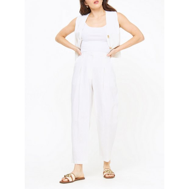 Buy White Linen Blend Barrel Leg Trousers  12R | Trousers | Tu | Tu Clothing