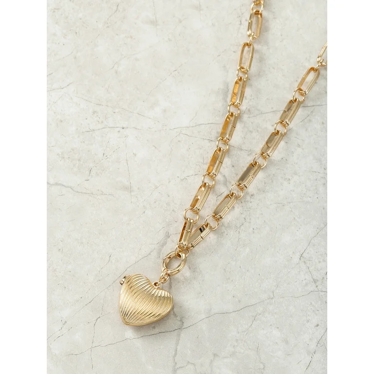 Time and Tru Goldtone Chunky Heart Motif Necklace, 1 Piece | Walmart (US)