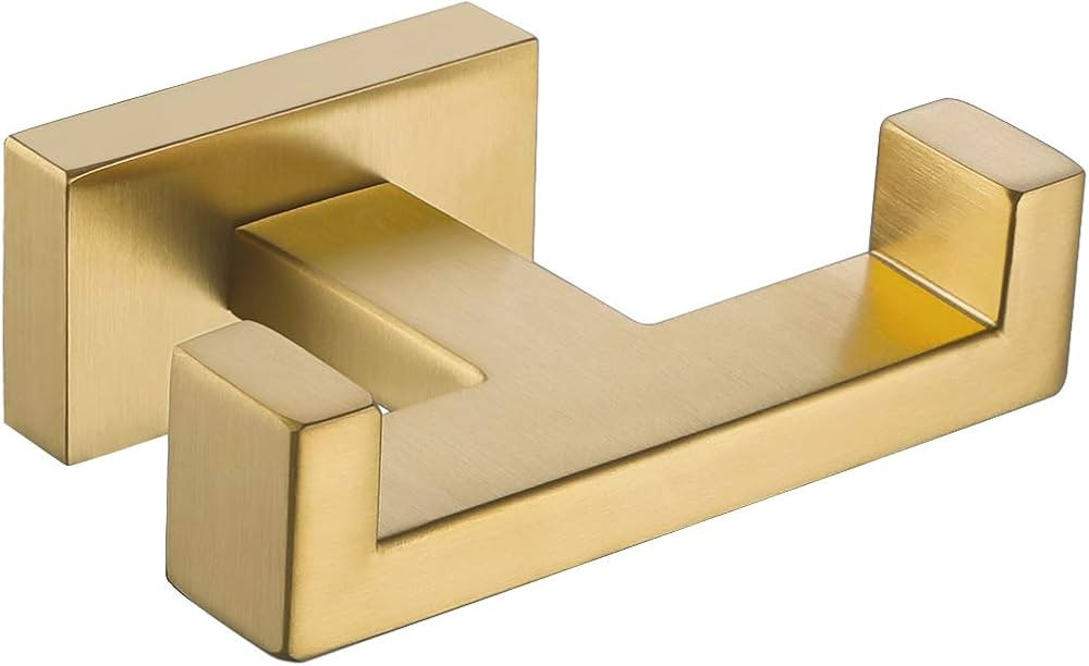 Suyar Double Towel Hook Brushed Gold, SUS304 Stainless Steel Square Coat Robe Holder, Bathroom Ki... | Amazon (US)