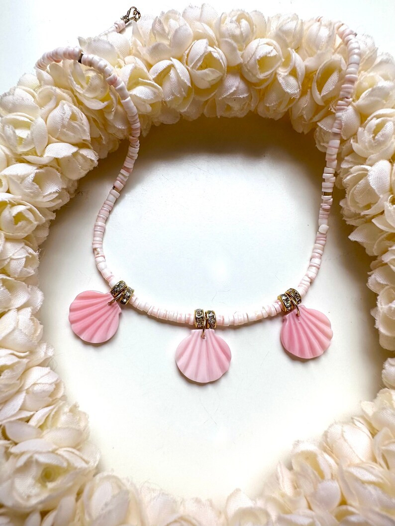 Pink Seashell Necklace - Sweet Pink Heishi Beaded Necklace - Girl's Necklace - Women's Choker - S... | Etsy (US)
