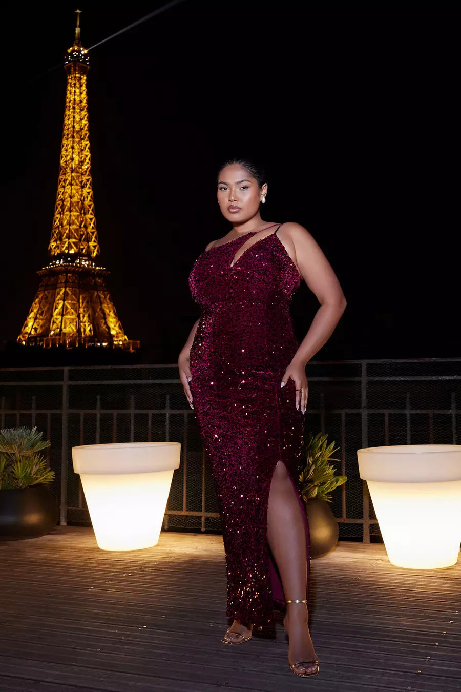 Dark Red Sequin Maxi Dress | Quiz Clothing