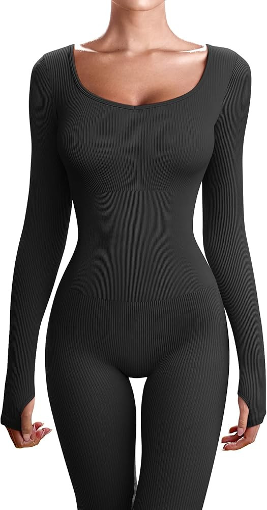 OQQ Women Yoga Jumpsuits Ribbed One Piece Long Sleeve Workout Jumpsuits | Amazon (US)