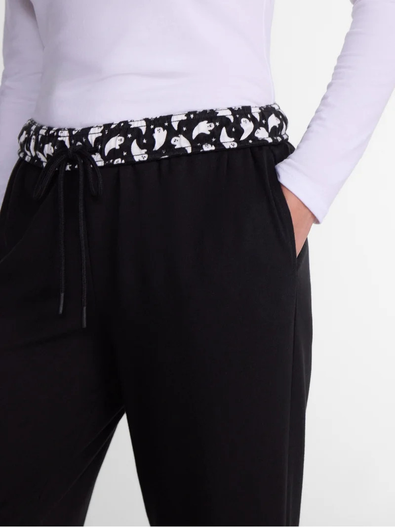 Women\u2019s Halloween Printed Foldover Waistband French Terry Lounge Pants, 29" Inseam, Sizes XS... | Walmart (US)