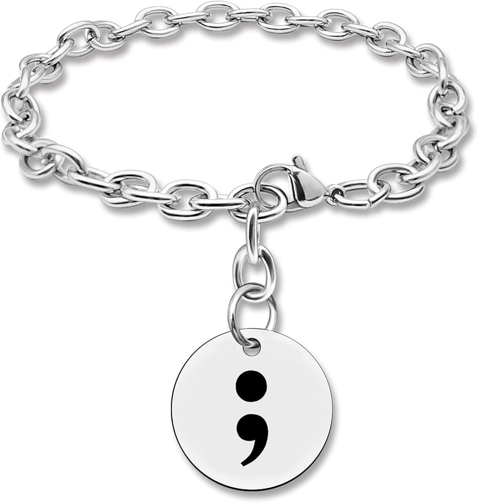 DlaeKua Mental Health Gifts Semicolon Link Chain Bracelet Suicide Prevention Awareness Stainless ... | Amazon (US)